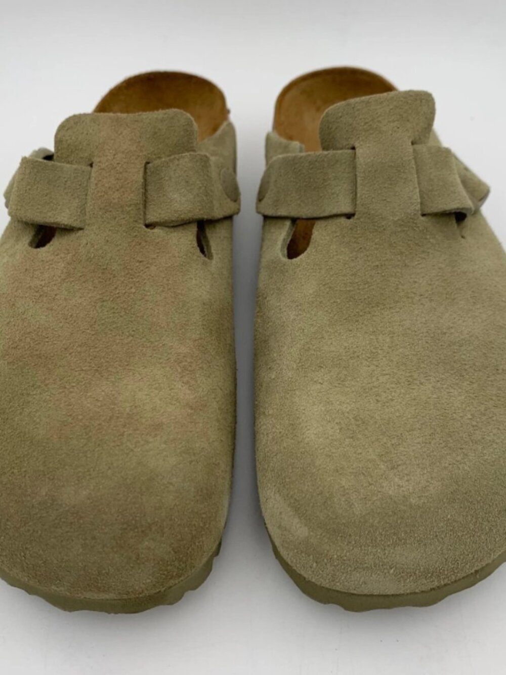 Birkenstock Boston Faded Khaki Suede Leather Regular Width Clogs